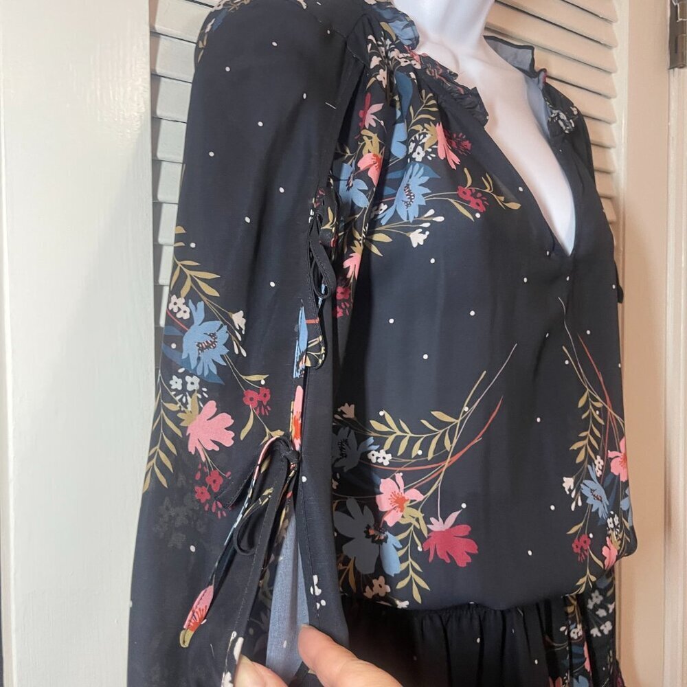 Parker Black Floral Chiffon Mini Dress XS NWOT - Picture 3 of 11